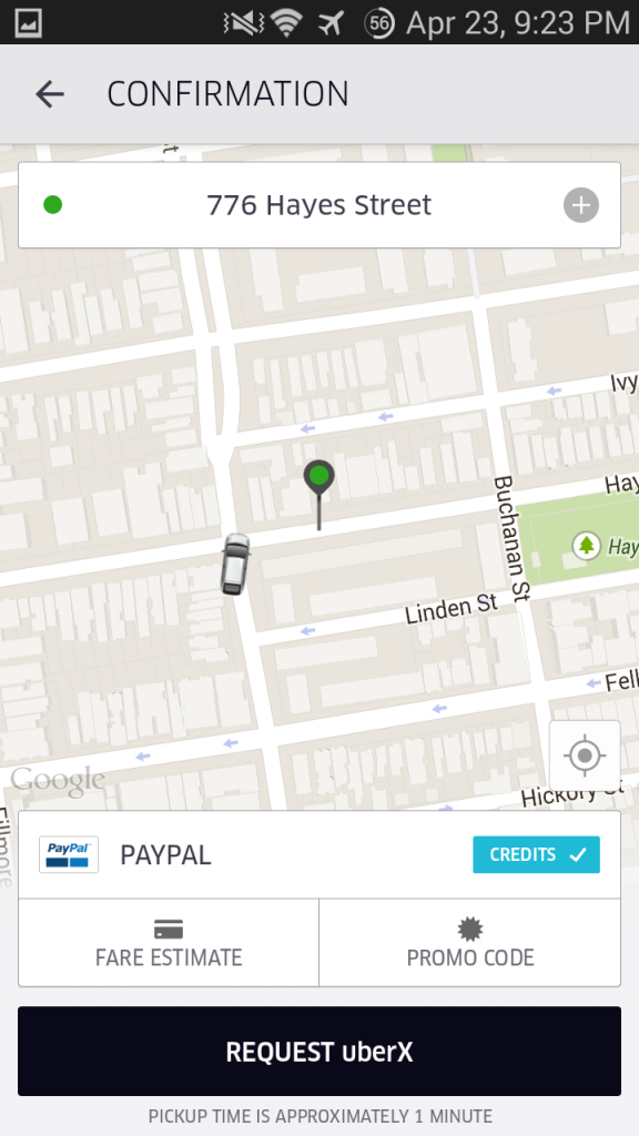 Uber mobile application confirmation